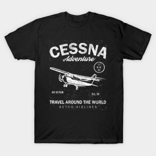 Distressed Cessna Adventure Travel The World Retro Airline T-Shirt